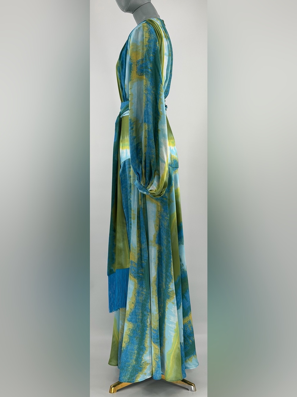 🆕 BRONX & BANCO 🧿 NWOT Coastal Carmen Belted Fringe Gown, Blue - Sz XS US 2 - Picture 10 of 16